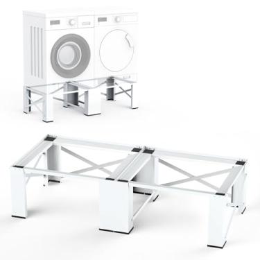 Imagem de SKM Pacote com 2 pedestais de lavadora e secadora de 71 cm, suporte de lavanderia de aço resistente, compatível com a maioria das máquinas de lavar e secar roupa, branco