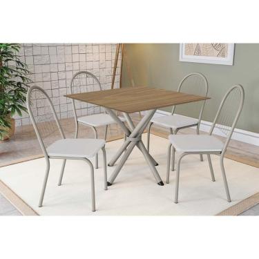 Imagem de Conjunto: Mesa Sala Jantar Volga C- Tampo De Madeira 90cm E 4 Cadeiras Noruega Niquel-nogueira - Branco - Kappesberg