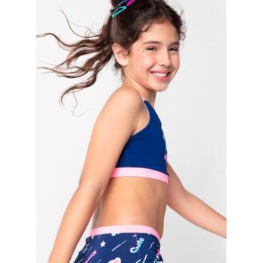 Imagem de Biquíni Menina Teen Unicórnio Kawaii Azul Marinho Puket Cor:Azul Marin