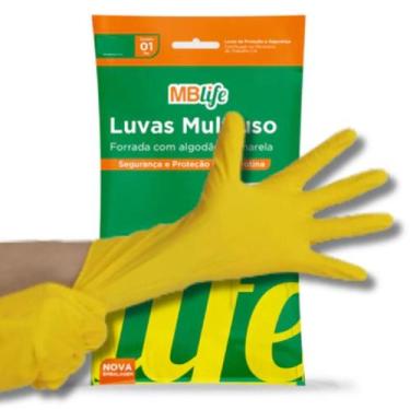 Imagem de Luva Resistente Multiuso Limpeza Amarela GG Mblife 12 Pares