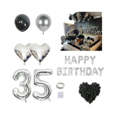 Imagem de Balão De Alumínio Em Forma De Coração Preto E Prateado Com Pétalas De 