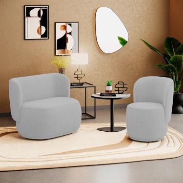 Imagem de Poltrona e Namoradeira Orgânica Molly Bouclê Cinza Claro - Abmaza