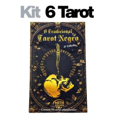 Imagem de Kit 6 O Tradicional Baralho Tarot Negro 78 Cartas Plast. - Meta Atacad