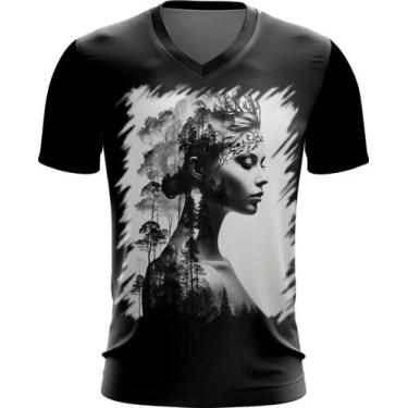 Imagem de Camiseta Gola V Pesca Rainha da Floresta Nórdica 4, Baby Look GG