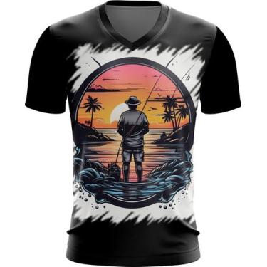 Imagem de Camiseta Gola V Pesca Esportiva Pôr do Sol Peixes 17 - Kasubeck Store®