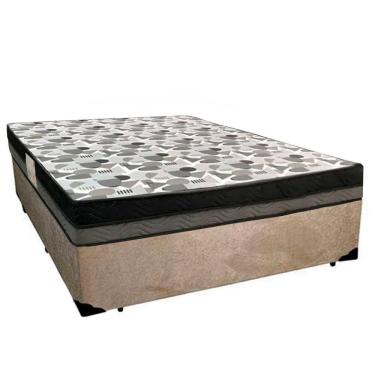 Imagem de Cama Box Casal Suede + Colchão Casal Ortobom Iso Dupla Face 60x188x138 bege