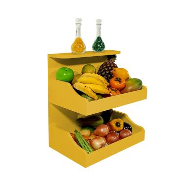 Imagem de Fruteira Suspensa de Parede com Painel Porta Legumes Cozinha em Madeira Amarelo Laca