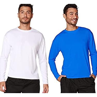 Imagem de Kit 2 Camiseta UV Protection Masculina UV50+ Tecido Ice Dry Fit, Controla Temperatura (Azul-Branco, GG)