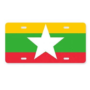 Imagem de DIYthinker Placa de carro com bandeira nacional de Myanmar de aço inoxidável para decoração de carro