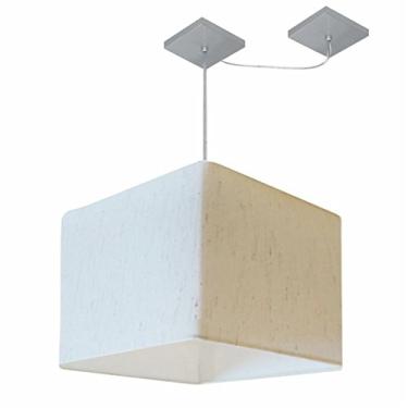 Imagem de Lustre Pendente Quad com Desvio Cúpula Tecido 30/35x35 cm, Vivare Iluminação, Pendente4268 LLA, Linho Bege, Pequeno