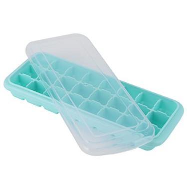 Imagem de Bandeja de gelo, cubos de gelo seguros para economizar espaço com tampas de plástico para moldes DIY moldes de bolo de comida (verde)