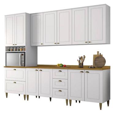 Imagem de Cozinha Completa 5 Peças Americana com Torre Quente, Tampo Nature e Pés - Móveis Henn