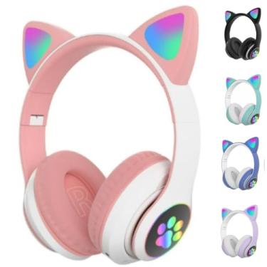 Imagem de Fone De Ouvido Com Led Infantil Orelhinha Gato MUSICA SEM FIO COLORIDO GATINHO Bluetooth (LILAS)