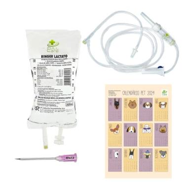 Imagem de 10 Kits Fluidoterapia com Ringer Lactato 500ml + Agulha + Equipo