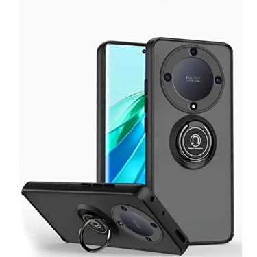 Imagem de QUIETIP Capa compatível com Honor Magic 6 Lite/Honor X9b 5G, TPU + PC rígido à prova de choque anel magnético suporte de carro capa amortecedora, preta