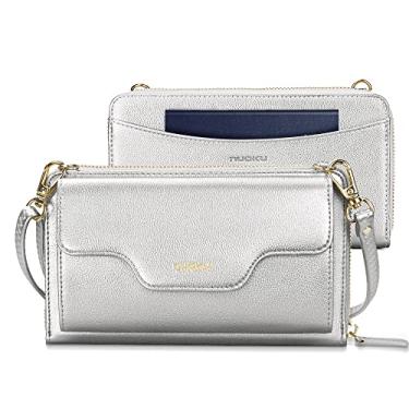 Imagem de nuoku Porta-passaporte, carteira de passaporte com bloqueio de RFID com zíper 2 tiras, organizador de documentos de viagem para a família, Prata, Compacto