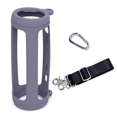 Imagem de LTGEM Capa protetora de silicone para alto-falante Bluetooth portátil JBL Flip 7/6 com mosquetão extra e alça - cinza (apenas capa)