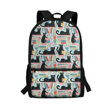 Imagem de Suobstales Mochila escolar à prova d'água para meninas, meninos, mochila casual com bolsos laterais para garrafa e bolso com zíper, Livro de gatos, One Size