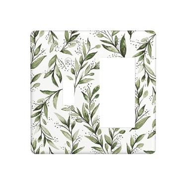 Imagem de Capa de interruptor de luz verde branco eucalipto folha de oliveira 2 gangs interruptor único interruptor de luz sálvia floral decorativa placa de parede placa de parede placa elétrica para casa de