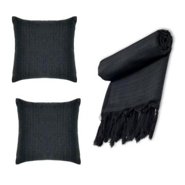 Imagem de Kit Manta Xale Grande para Sofá e Cama Lisa Com 2 Capas de Almofada - 