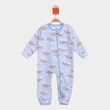 Imagem de Macacão Longo Bebê Candy Kids Soft Fleece Estampado Feminino, Azul cla