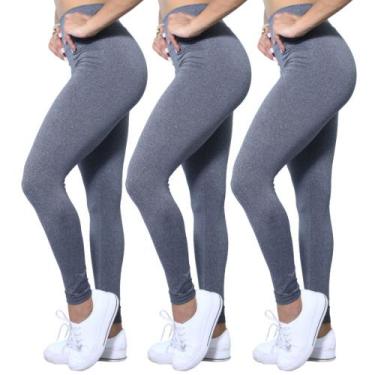 Imagem de Kit 3 Calças Legging Heide Ribeiro Suplex Cintura Alta, P, Cinza mescl