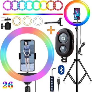 Imagem de Kit Iluminador Ring Light Rgb Colorido Completo Dimmer Maquiagem Blogu