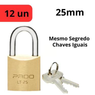 Imagem de Kit c/12 Cadeado Pado 25 mm Mesmo Segredos Iguais Mesma Chave