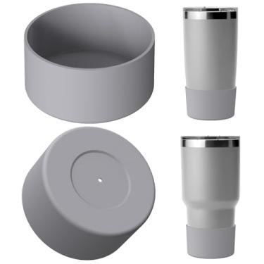 Imagem de Linkidea Bota de garrafa de água compatível com YETI Rambler caneca de viagem 590 g/850 g, copo 590 g/850 g, protetor de silicone antiderrapante para garrafa de água (cinza/pacote com 2)