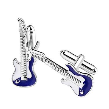 Imagem de Abotoaduras de guitarra para homens camisa de negócios festa de casamento presentes de festival abotoaduras azuis