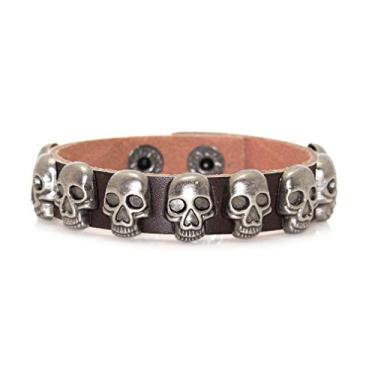 Imagem de Xusamss Pulseira de couro com fivela de liga punk rock, pulseira de caveira, pulso de 19 cm, 7.5 inches, liga metálica