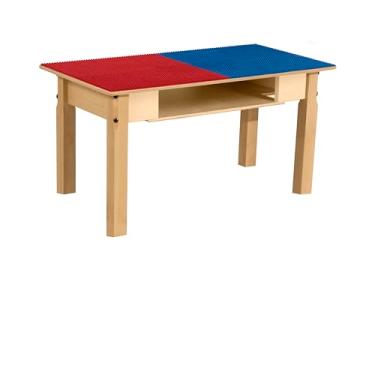 Imagem de Contender Time-2-Play Mesa de brinquedo deluxe de madeira vermelha e azul compatível com Lego com armazenamento, mesa de atividades para sala de jogos com tampo de mesa retangular de 78 cm L e pernas