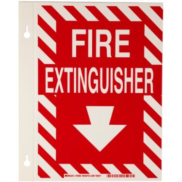 Imagem de Brady 70998 30,5 cm de altura, 23 cm de largura, polietileno rígido B-450, placa de alta visibilidade branca na cor vermelha, legenda "Extintor de incêndio (com picto)"