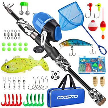 Imagem de ODDSPRO Vara De Pesca Infantil - Kit Inicial De Pesca Infantil - Com Caixa De Equipamento, Carretel, Plug De Prática, Guia Para Iniciantes E Bolsa De Viagem Para Meninos E Meninas