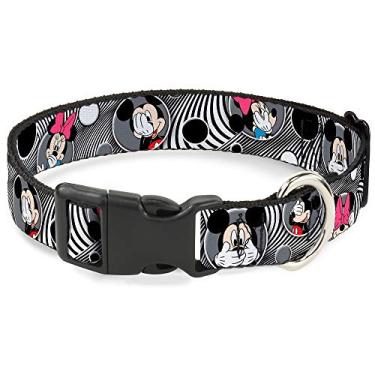Imagem de Buckle-Down Coleira com clipe de plástico – Mickey e Minnie Peek-a-Boo Expressions Swirl preto/branco – 1,27 cm de largura – serve para pescoço de 15,22 a 23,86 cm – Pequena