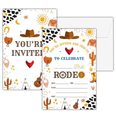 Imagem de Convites de 1º aniversário de caubói, 25 cartões de convite frente e verso com 25 envelopes, suprimentos de decoração de festa do oeste selvagem - C02