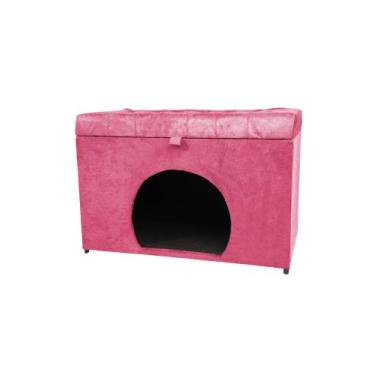Imagem de Puff baú pet casa p/ cachorros e gatos em suede - rosa pink - NEGROMON