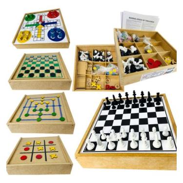 Imagem de Jogo Tabuleiro 5 Em 1 Dama, Velha, Ludo, Trilha Brinquedo - Zaramela B