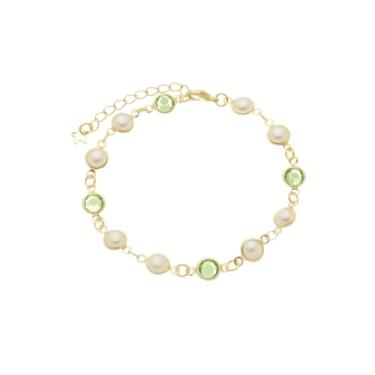 Imagem de Pulseira Delicada Perolas e Resinas Verdes Semi Joia Banhado Ouro 18k, Ideal para Presentear, Perfeito para todas as ocasiões