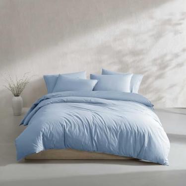 Imagem de Calvin Klein - Conjunto de edredom, roupa de cama moderna de percal lavado de algodão com fronhas combinando, essencial de quarto luxuosamente macio, certificado Oeko-Tex (azul percal lavado, King)