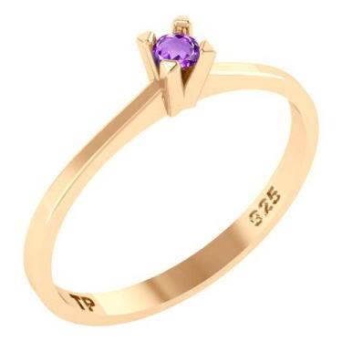 Imagem de Anel Solitário Prata 925 Dourada 18k - Ametista - Tudo Prata, 28