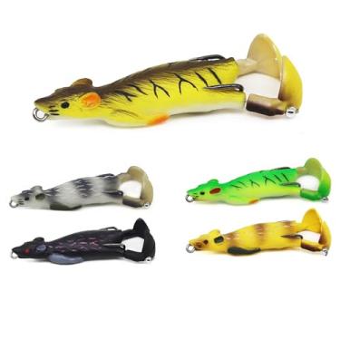 Imagem de 5 peças de iscas de pesca de rato, para robalo, durável e realista, silicone artificial, macio, iscas de pesca de trutas, isca flutuante realista com ganchos sem ervas daninhas para água doce e