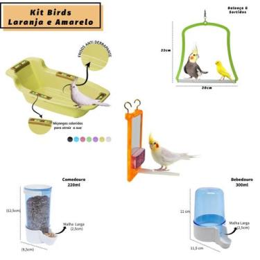 Imagem de Kit Birds - 1 Comedouro 220ml+1 Bebedouro 300ml+1 Bica Bica+1 Banheira
