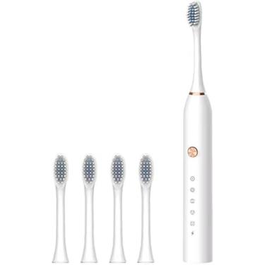 Imagem de Escova De Dentes Elétrica Ultrassônica 6 Funções Recarregável Portátil Higiene Bucal (Branca, Grande)
