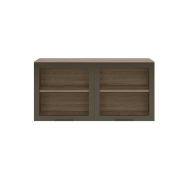 Imagem de Armário Aéreo Etna 120cm 2 Portas Vidro Fumê - Carvalho OAK/Off White Poliman