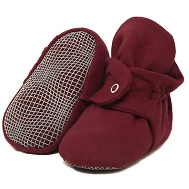 Imagem de Botas para bebês de algodão orgânico, antiderrapante, sola macia, sapatos para bebês, chinelos de casa para meninos e meninas, Burgundy, 12-18 Months Infant