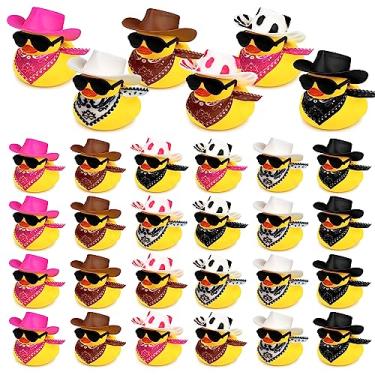 Imagem de HAVAGDTM 24 Conjuntos Disco Cowboy Patos De Borracha Com Cachecol Chapéu E Óculos De Sol Mini Banho Pato Brinquedos Para Aniversário Festa De Natação Presente Favor Decorações