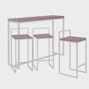 Imagem de Kit 3 Banquetas Lino + 1 Mesa Bancada Aparador Mavie 150cm Industrial Ferro Branco 100% mdf Rose Gold - Ahazzo Móveis