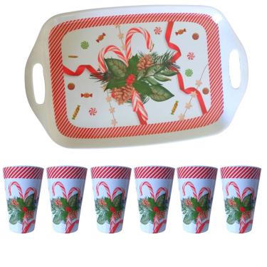 Imagem de Jogo Bandeja Com 6 Copos Natal Melamina Magizi Saldão