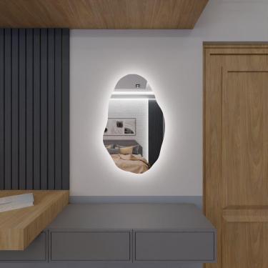 Imagem de Espelho Orgânico Decorativo Lapidado Com Led 90x60cm E05 6000K 110V Led Frio